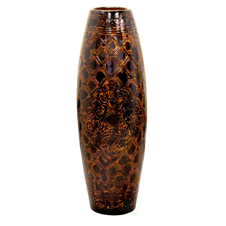 35-Inch-Tall Floor Vase, Traditional Brown Fiberglass Flower Holder Centerpiece for Living Room Decor, Large Decorative Image 3