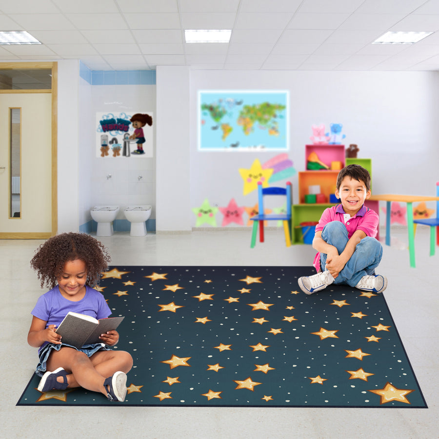 Deerlux 6 ft. Social Distancing Colorful Kids Classroom Seating Area Rug, Starry Sky Design Image 1