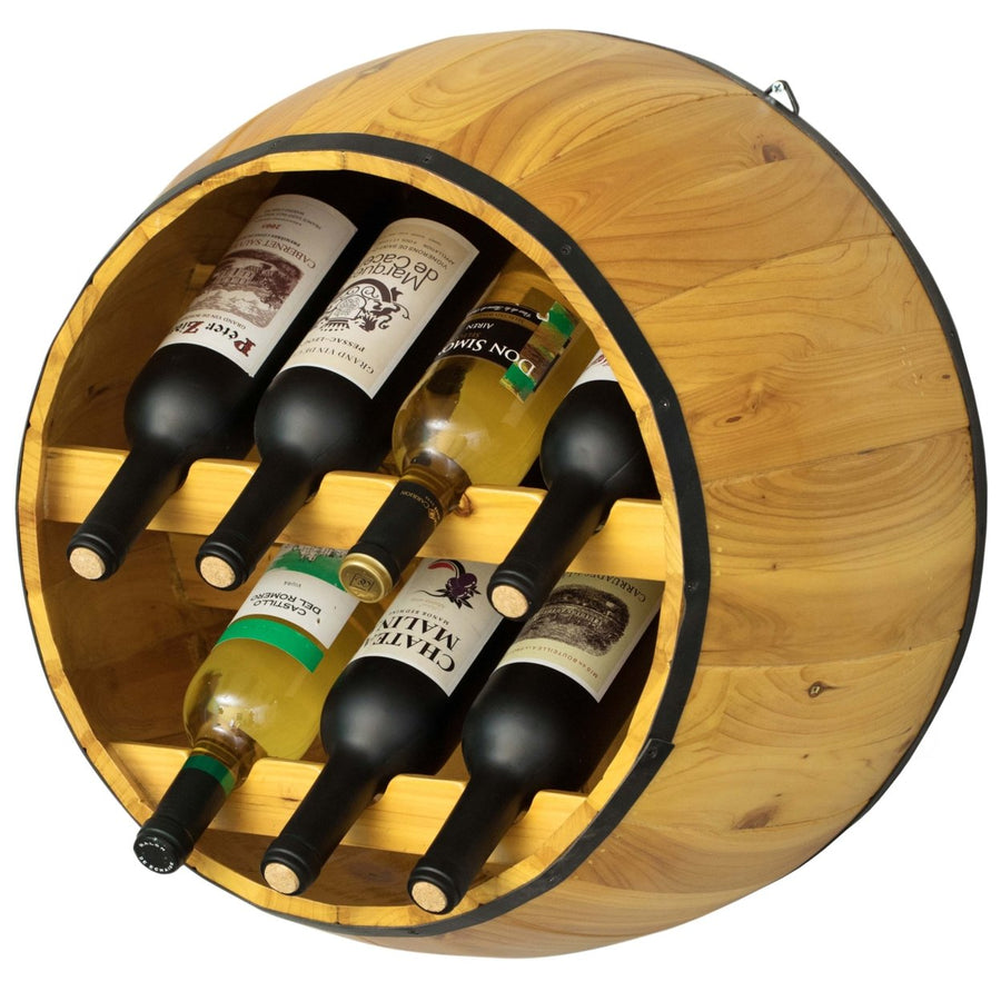 Wooden Hanging Wine Barrel Rack Fir Wood 7 Bottle Holder Rustic Image 1