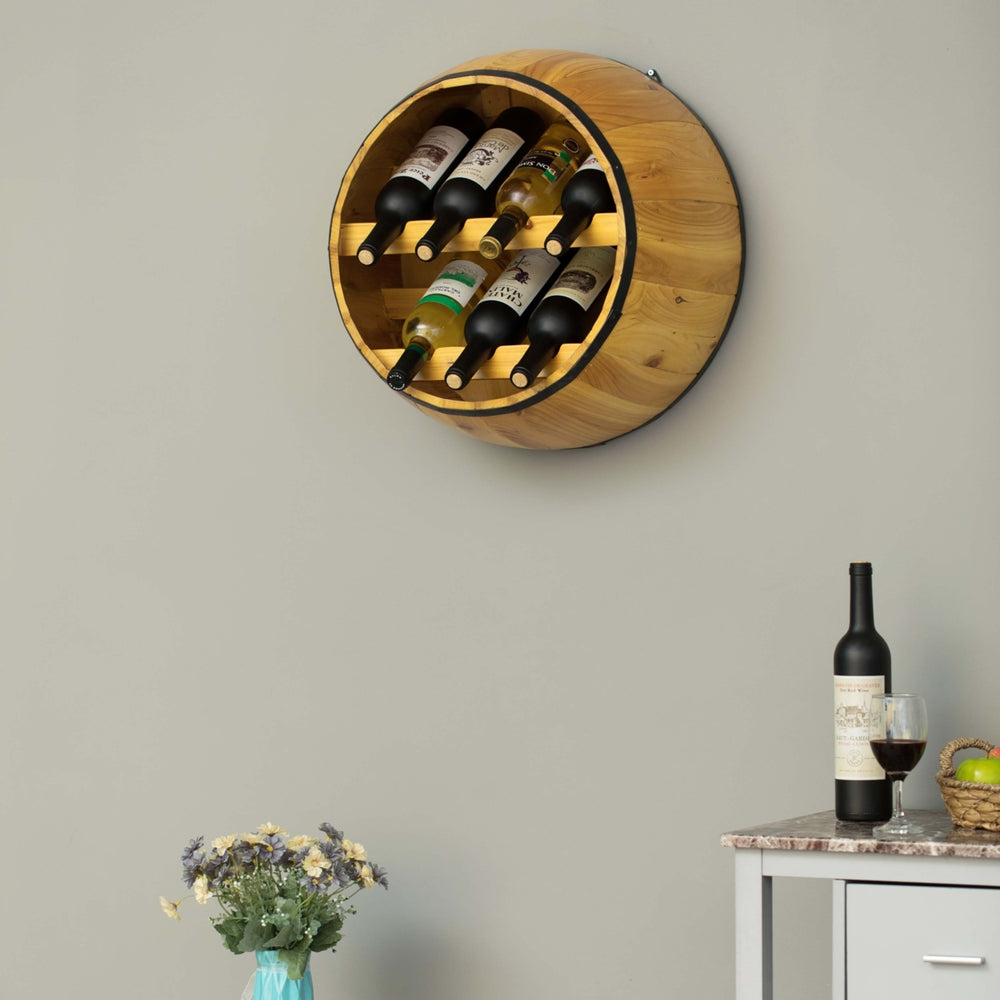 Wooden Hanging Wine Barrel Rack Fir Wood 7 Bottle Holder Rustic Image 2