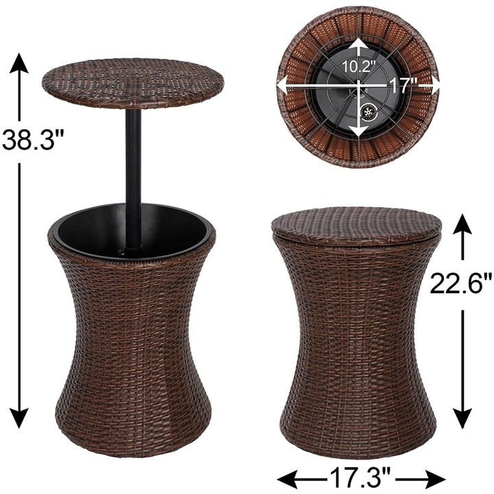 Cool Bar Rattan Style Outdoor Patio Table Designed Cooler All-Weather Wicker Bar Table with Ice Bucket for Party, Pool, Image 1