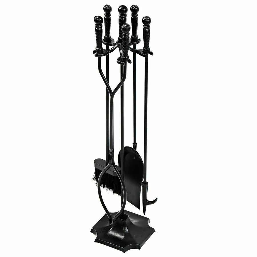 5 PCS Hearth Tool Fireplace Set Fire Tools Set Black Home 31 Pedestal Base Image 1