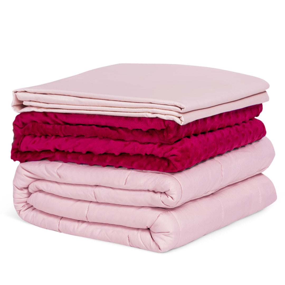 25lbs Heavy Weighted Blanket 3 Piece Set w/Hot and Cold Duvet Covers 60x80 Pink Image 1