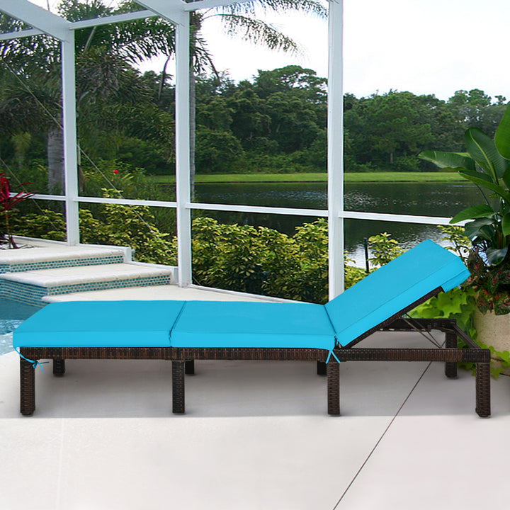 2PCS Adjustable Patio Rattan Chaise Lounge Chair Recliner Outdoor w/ Turquoise Cushion Image 5