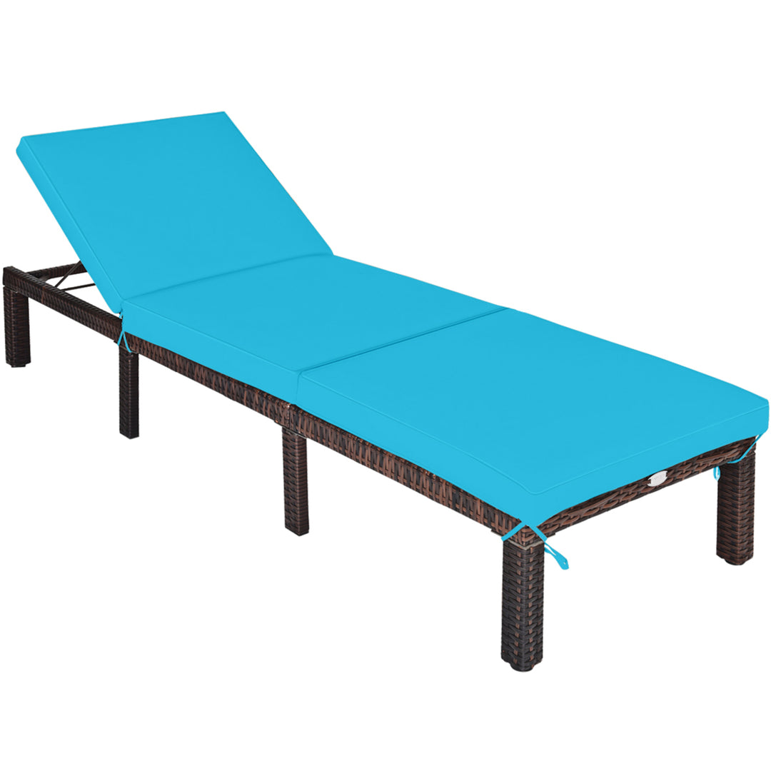 Adjustable Patio Rattan Chaise Lounge Chair Recliner Outdoor w/ Turquoise Cushion Image 2