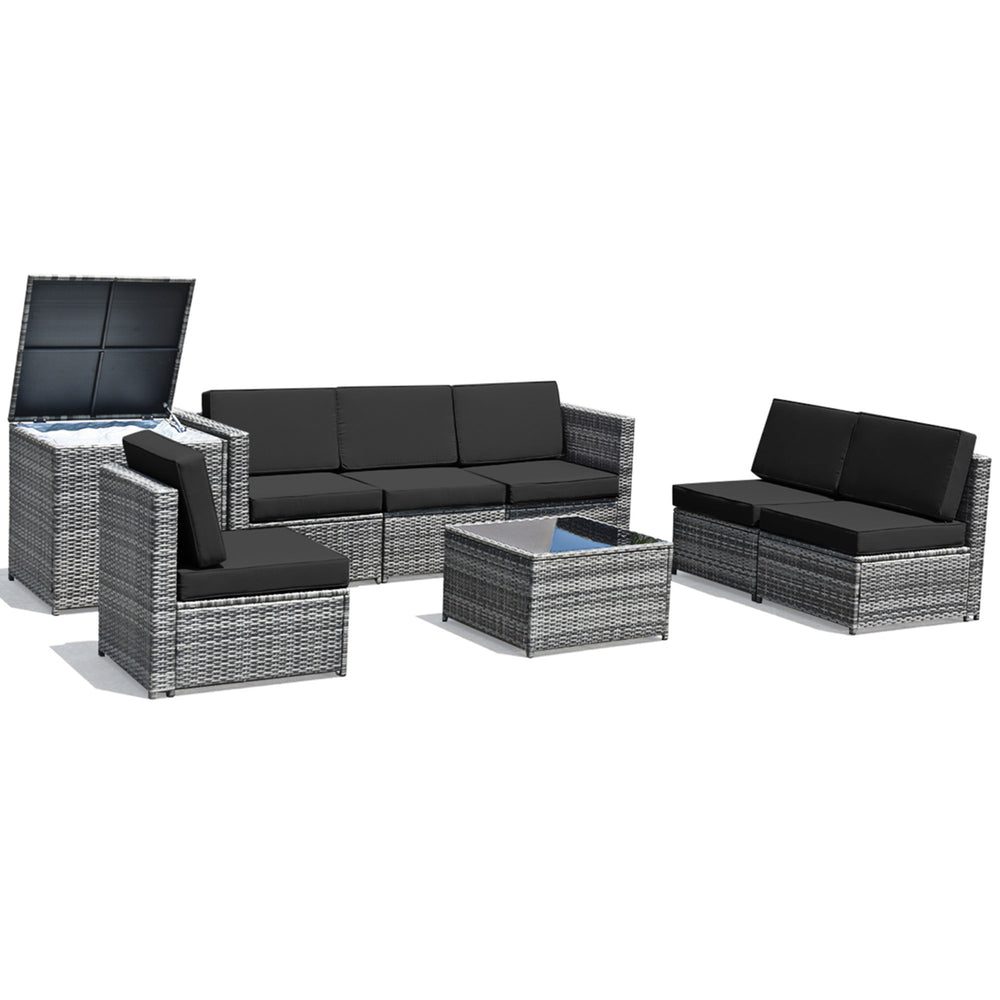 8PCS Patio Rattan Sofa Sectional Conversation Furniture Set w/ Black Cushion Image 2