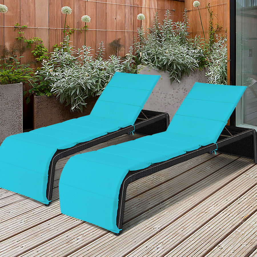 Set of 2 Adjustable Rattan Patio Recliner Chaise Lounge Chair w/ Turquoise Cushion Image 1