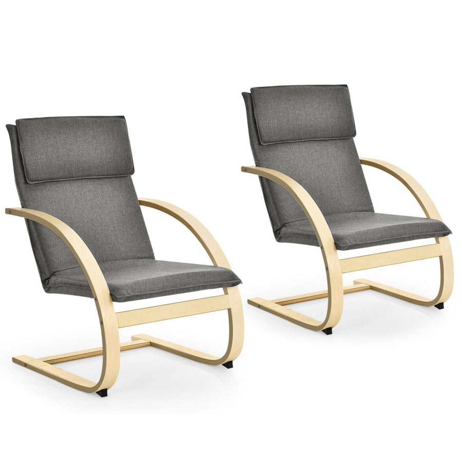 Set of 2 Bentwood Lounge Chair Fabric Upholstered Accent Leisure Armchair Gray Image 1