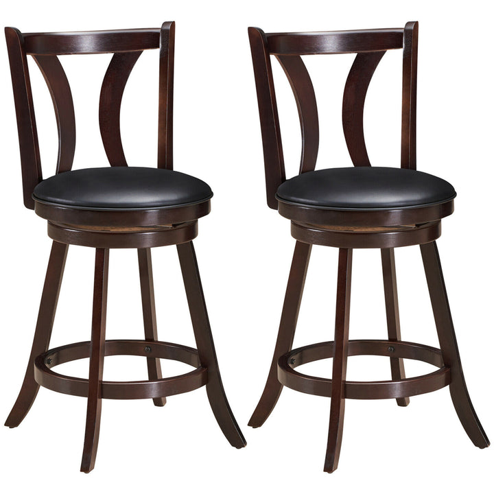 Set of 2 Swivel Bar stool 24 Counter Height Leather Padded Dining Kitchen Chair Image 1