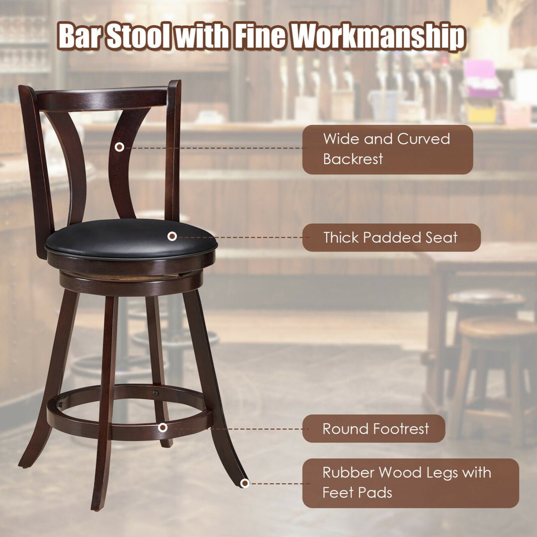 Set of 2 Swivel Bar stool 24 Counter Height Leather Padded Dining Kitchen Chair Image 10