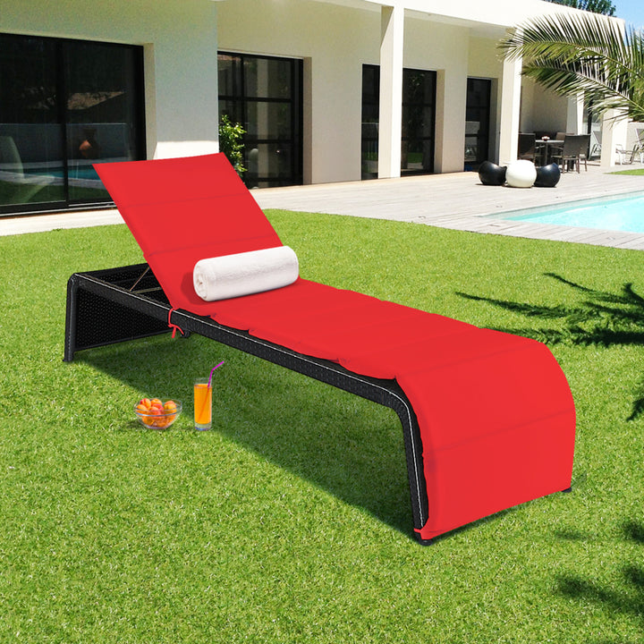 Adjustable Rattan Patio Recliner Chaise Lounge Chair w/ Red Cushion Image 4