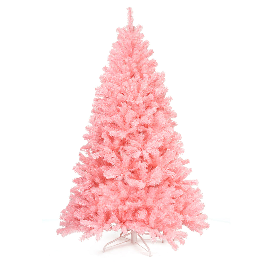 6ft Pink Artificial Christmas Tree Hinged Spruce Full Tree w/ Metal Stand Image 5