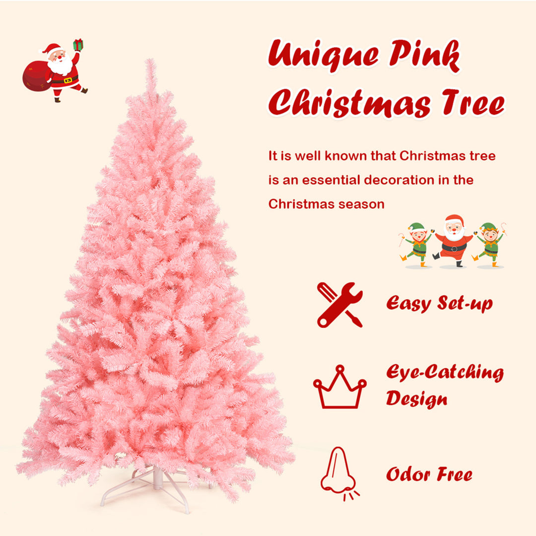 6ft Pink Artificial Christmas Tree Hinged Spruce Full Tree w/ Metal Stand Image 6