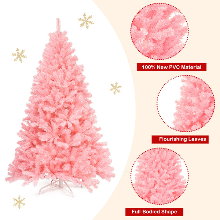 6ft Pink Artificial Christmas Tree Hinged Spruce Full Tree w/ Metal Stand Image 10