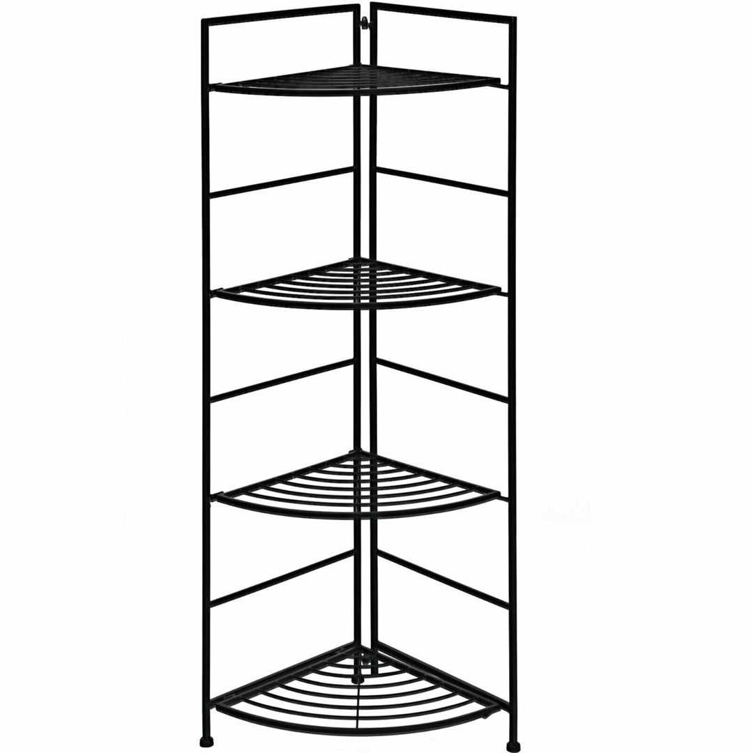 4 Tier Folding Metal Shelf Plant Stand Storage Open Shelf Corner Display Rack Image 1