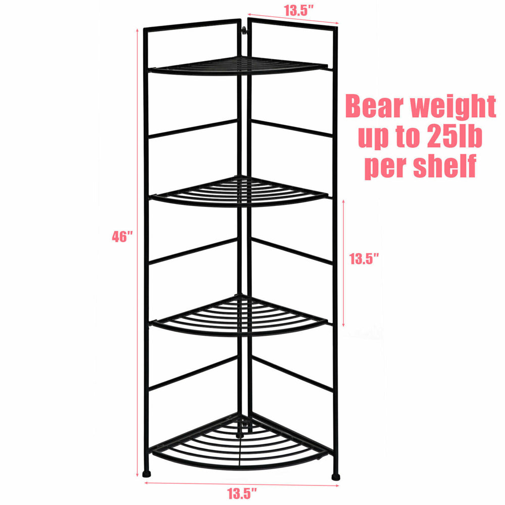 4 Tier Folding Metal Shelf Plant Stand Storage Open Shelf Corner Display Rack Image 2