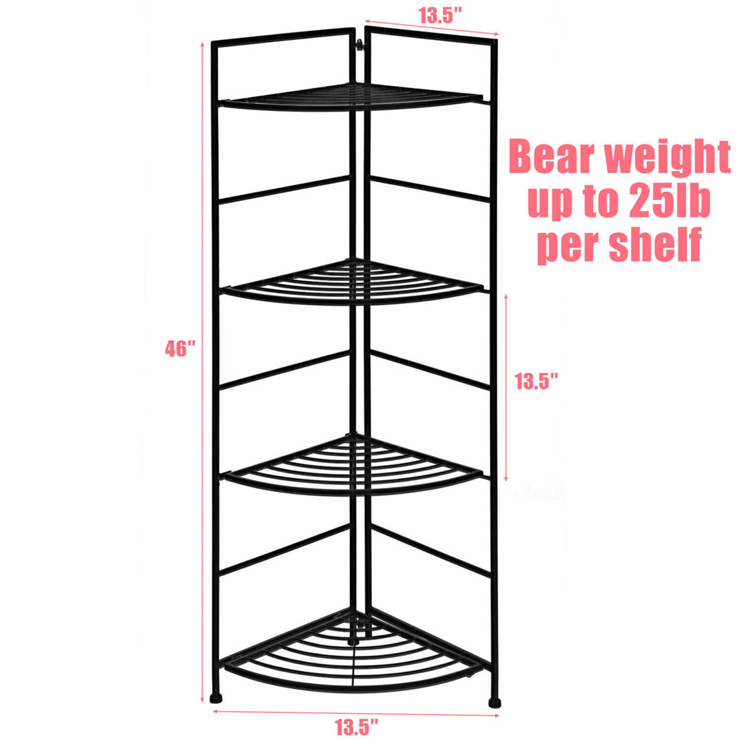 4 Tier Folding Metal Shelf Plant Stand Storage Open Shelf Corner Display Rack Image 2