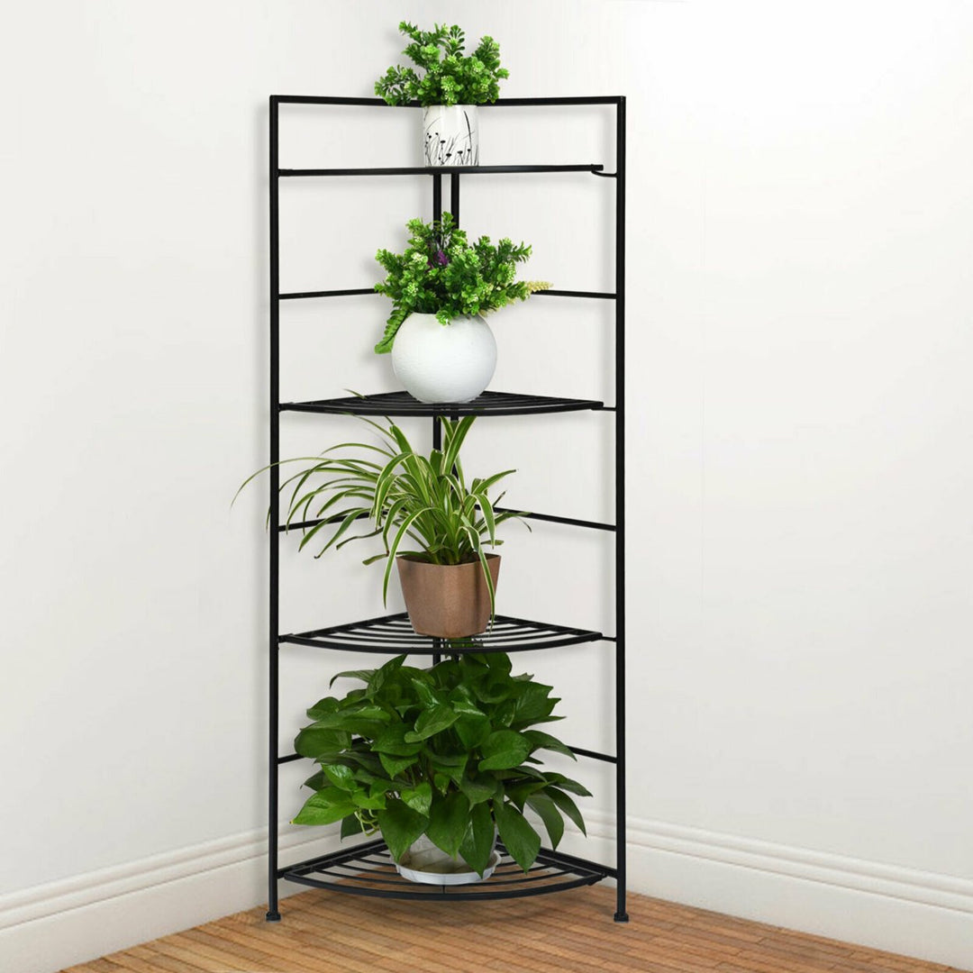 4 Tier Folding Metal Shelf Plant Stand Storage Open Shelf Corner Display Rack Image 3