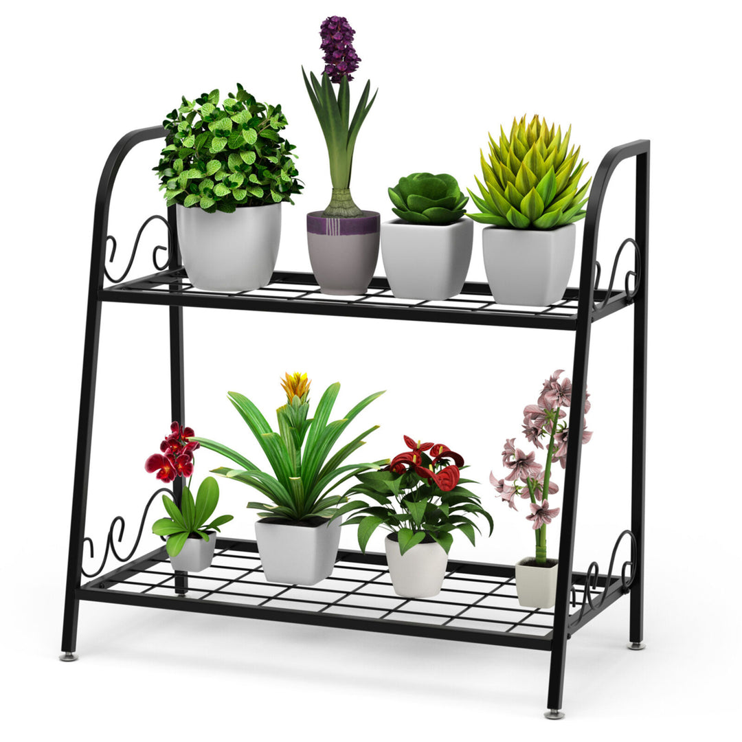 2-tier Metal Plant Stand Shelf Flower Pot Holder Display Rack Shoe Organizer Image 1