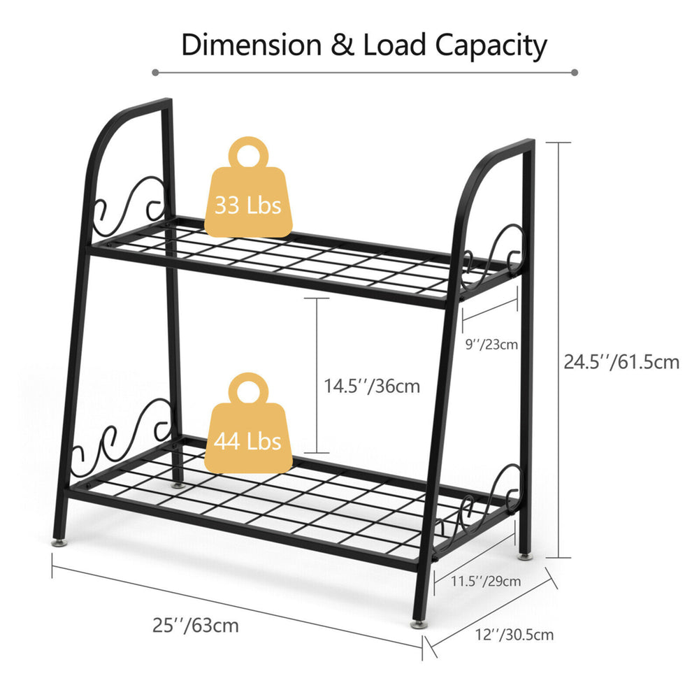 2-tier Metal Plant Stand Shelf Flower Pot Holder Display Rack Shoe Organizer Image 2