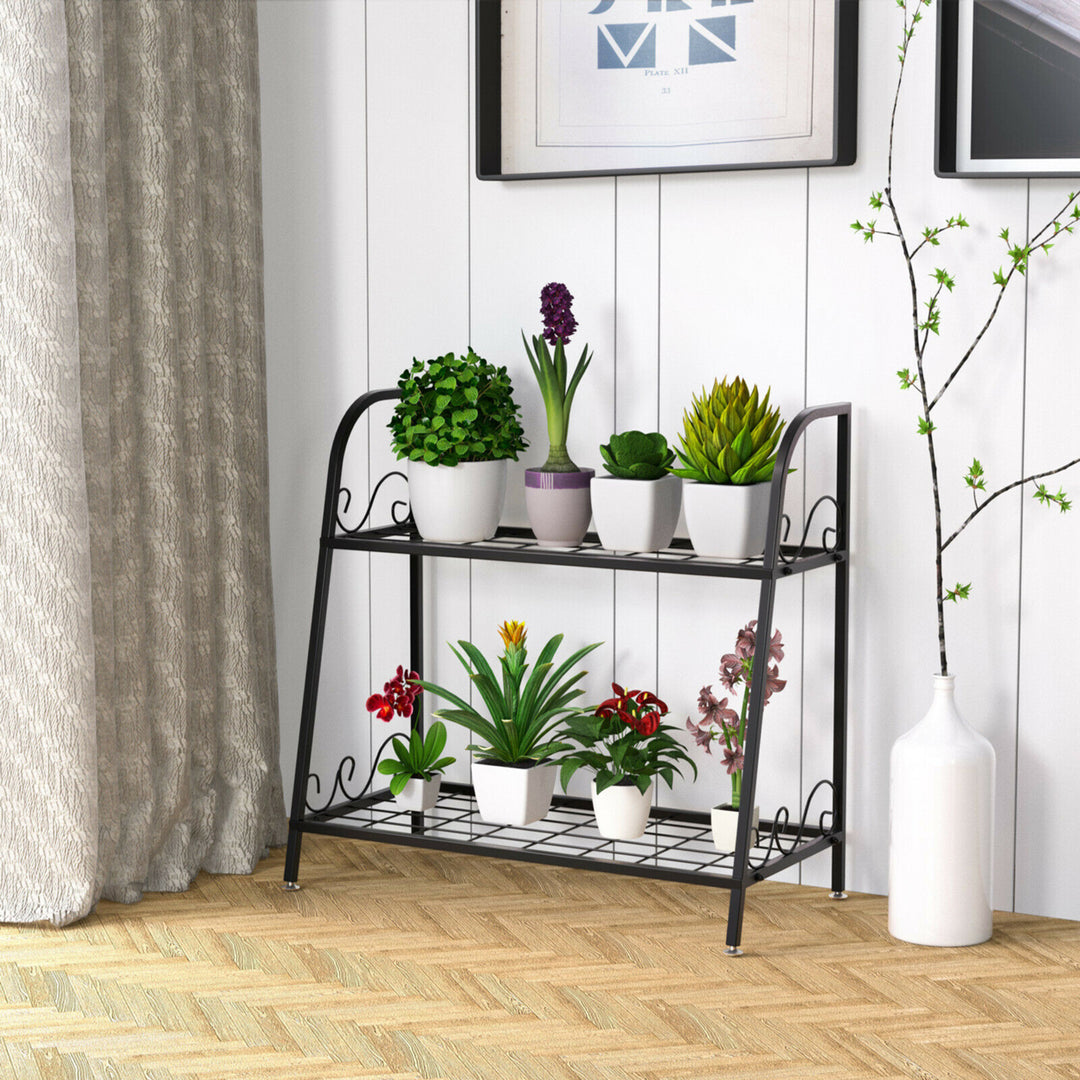 2-tier Metal Plant Stand Shelf Flower Pot Holder Display Rack Shoe Organizer Image 3