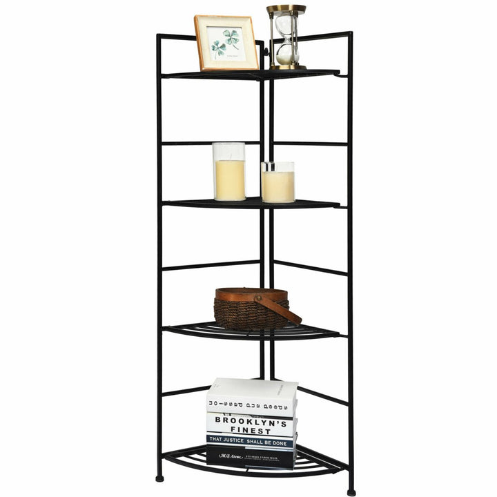 4 Tier Folding Metal Shelf Plant Stand Storage Open Shelf Corner Display Rack Image 7