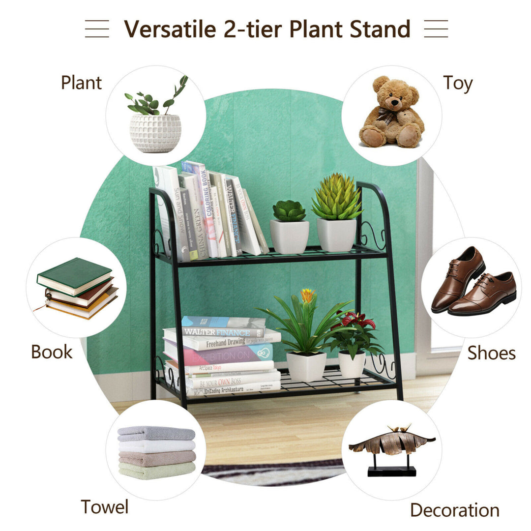 2-tier Metal Plant Stand Shelf Flower Pot Holder Display Rack Shoe Organizer Image 9