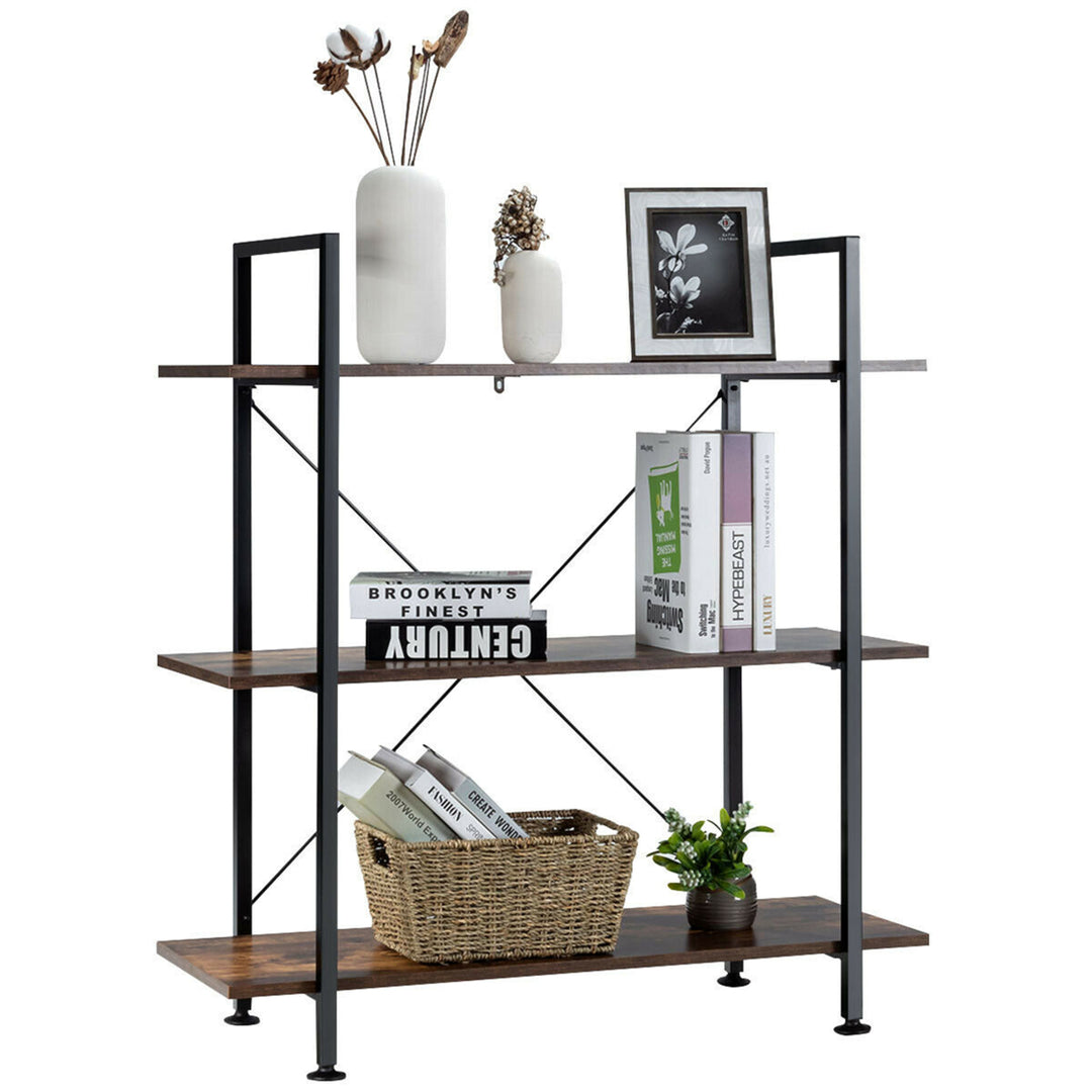 3-Tier Bookshelf Industrial Bookcase Display Shelf Storage Rack Rustic Brown Image 1