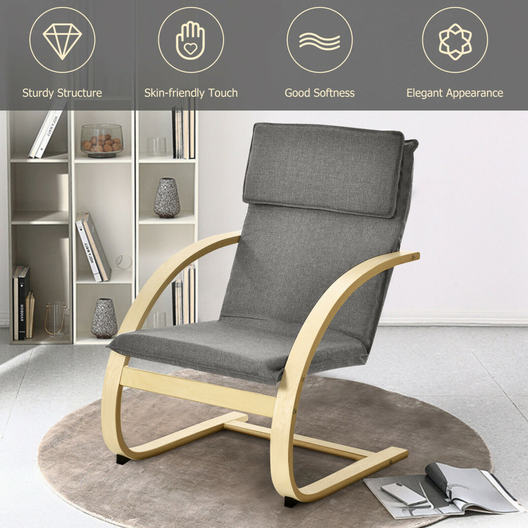 Modern Bentwood Lounge Chair Fabric Upholstered Accent Leisure Armchair Gray Image 7