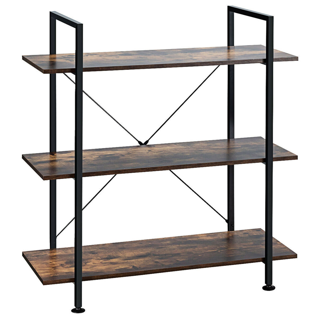 3-Tier Bookshelf Industrial Bookcase Display Shelf Storage Rack Rustic Brown Image 5