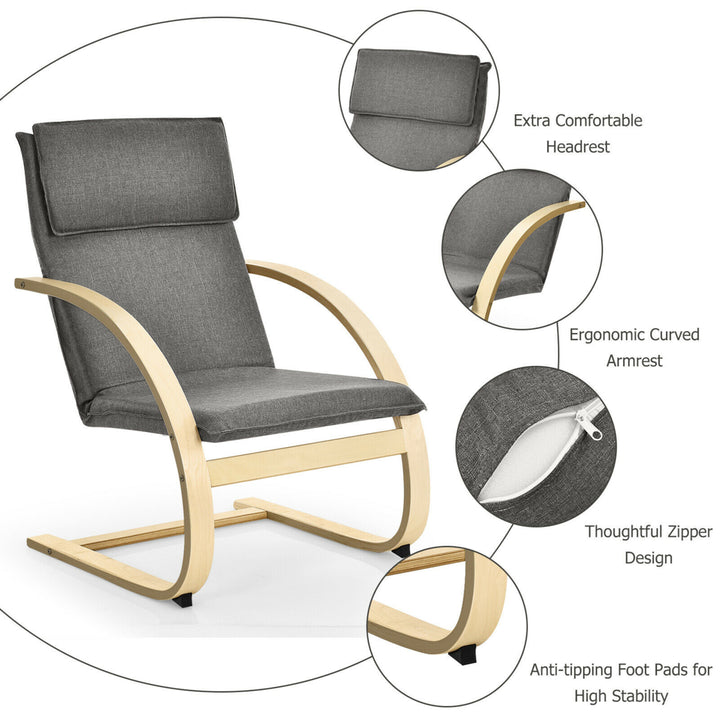 Modern Bentwood Lounge Chair Fabric Upholstered Accent Leisure Armchair Gray Image 10