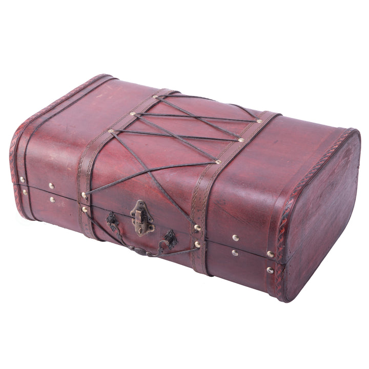 Antique Cherry Wooden Luggage Vintage Suitcase with Crisscross Design 16x10x6.5 Image 1