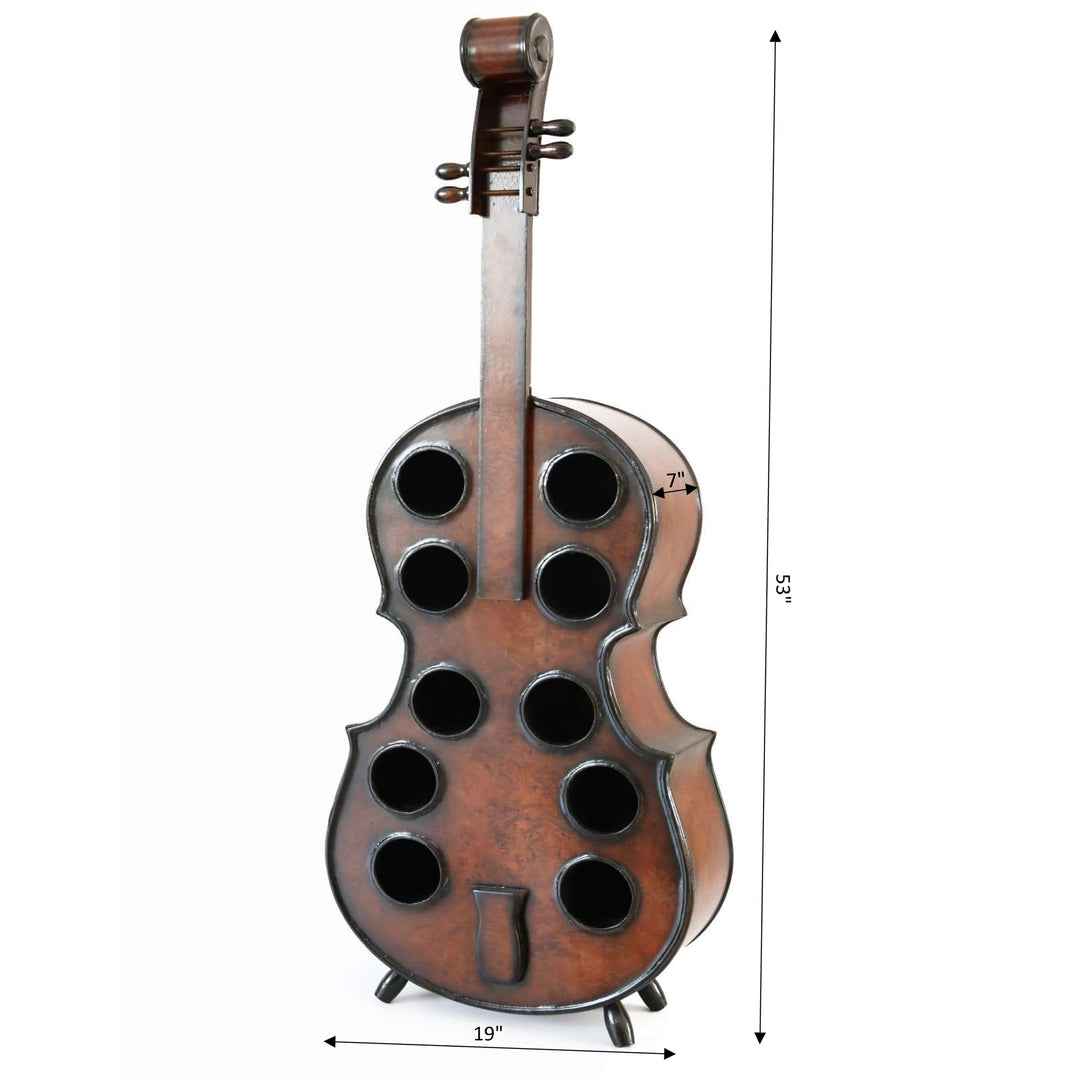 Decorative 10 Bottle Wooden Cello Shaped Wine Rack 36" Inch Floor Violin Image 5