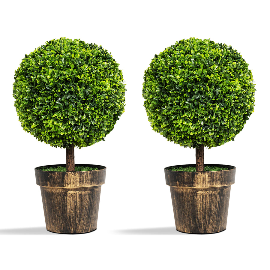 2PCS 22" Round Artificial Boxwood Topiary Tree Home Office Outdoor Decorations Image 1