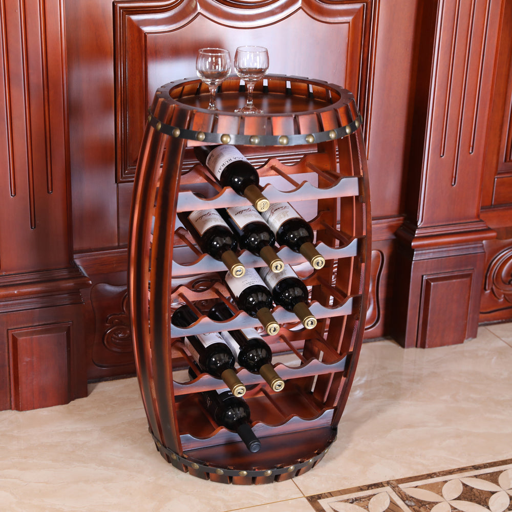 Rustic Wooden Wine Rack Barrel Shape Holds 23 Bottles Vintage Image 2