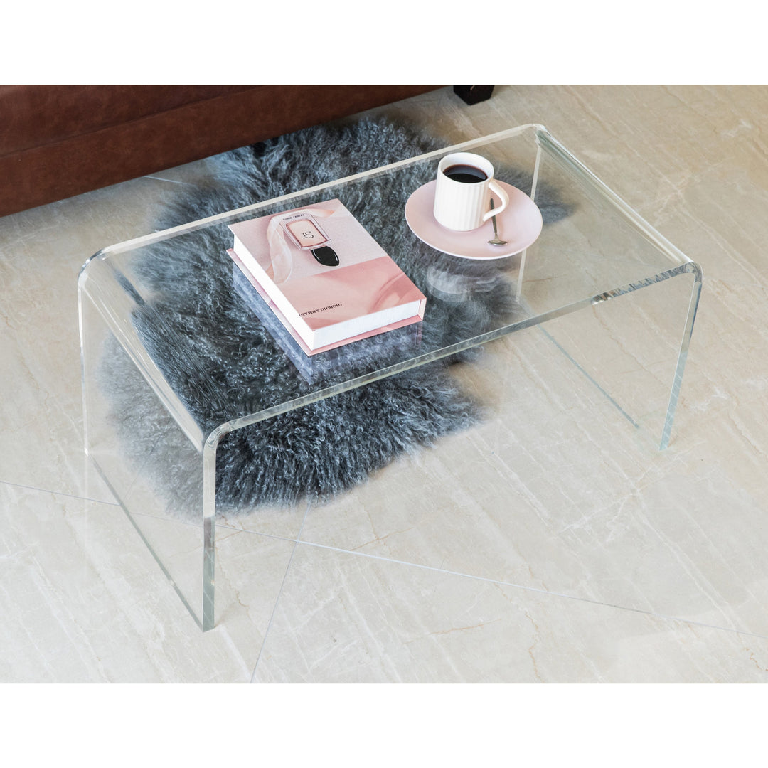 Acrylic Rectangular Coffee Table Modern Waterfall Design Large Surface Area Image 4