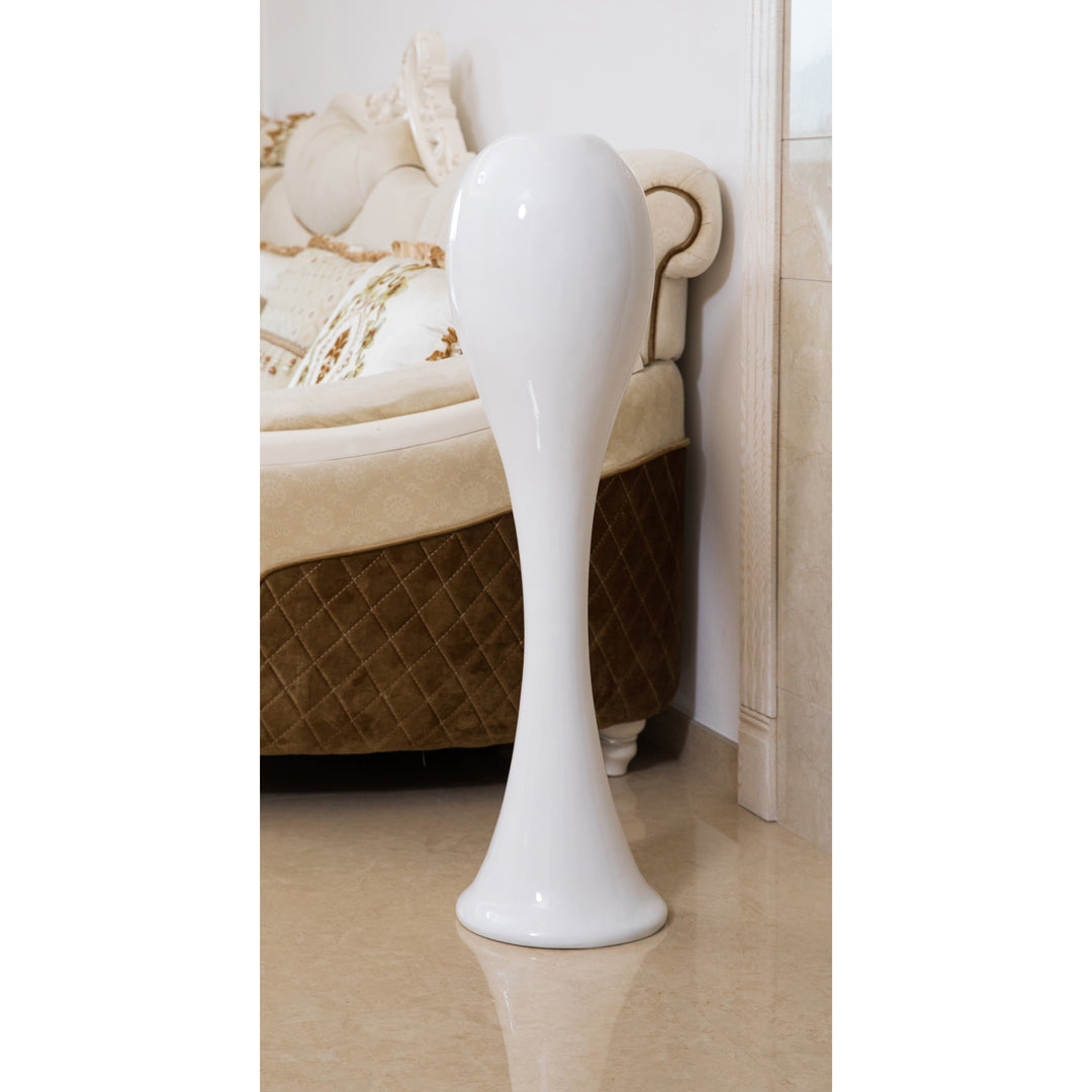 39 Inch Tall White Narrow Fiberglass Modern Floor Vase Unique Design Image 3