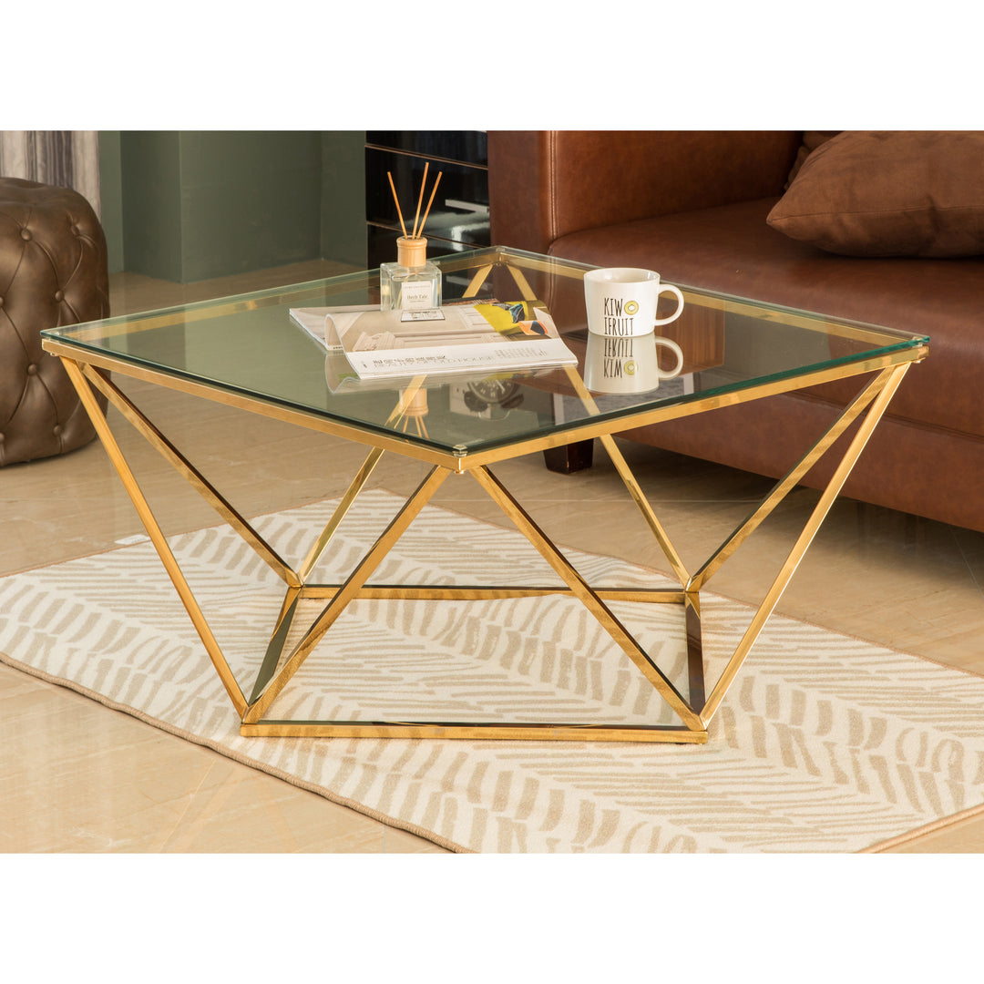 Diamond Shaped Glass Modern Stainless Steel Metal Coffee Table Image 2