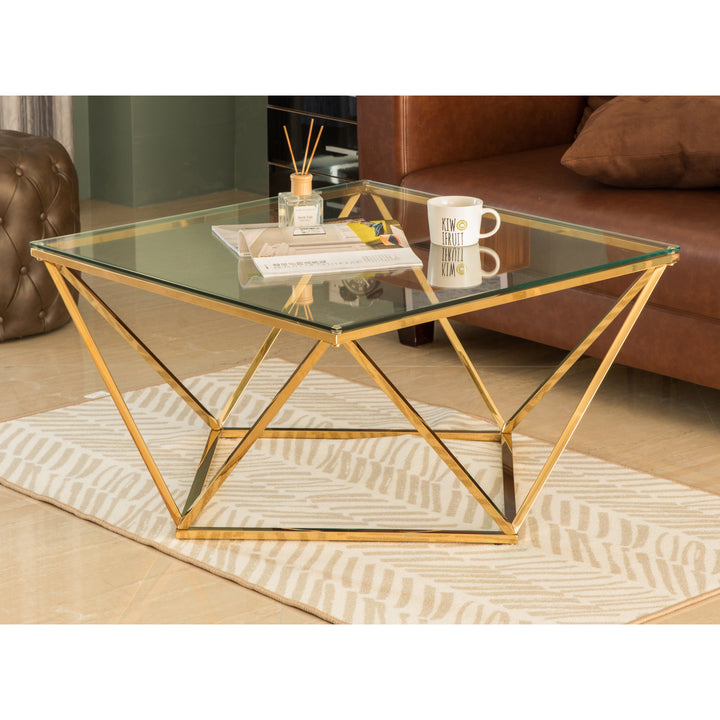 Diamond Shaped Glass Modern Stainless Steel Metal Coffee Table Image 2