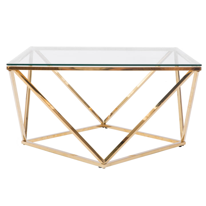 Diamond Shaped Glass Modern Stainless Steel Metal Coffee Table Image 4