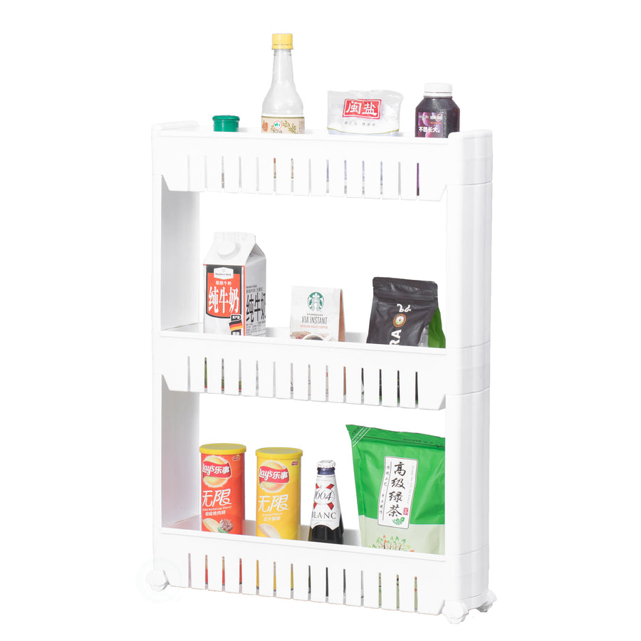 Plastic Storage Cabinet Organizer 3 Shelf Cart Rack Tower with Wheels Image 1