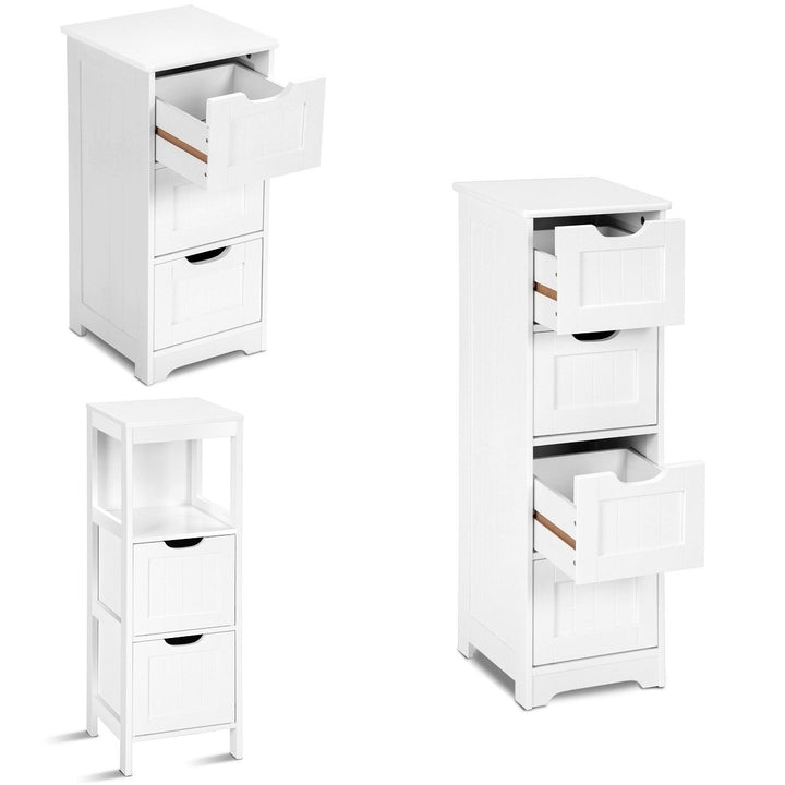 Costway White Floor Storage Cabinet Bathroom Organizer Free Standing 2/3/4 Drawers Image 1