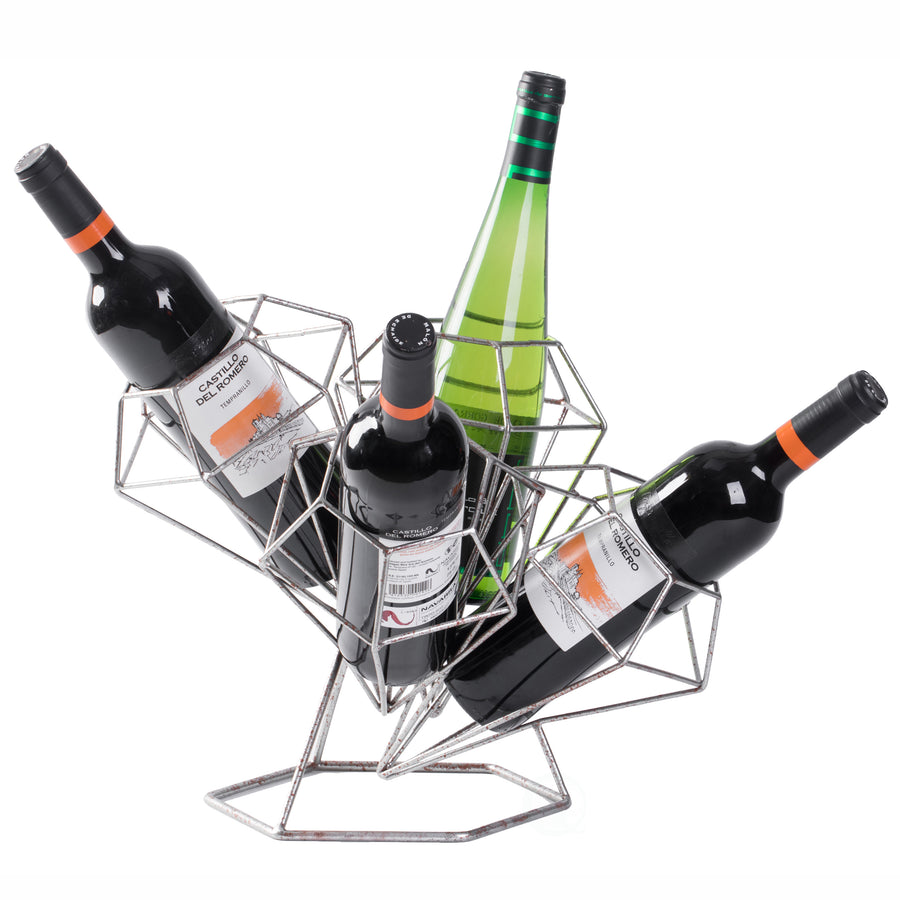 Vintage Metal Diamond Shaped Wine Holder for 4 Bottles Rustic Decor Countertop Image 1