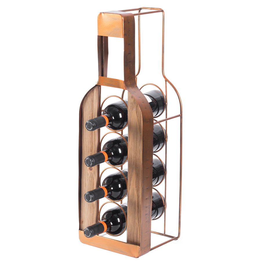 Vintage Metal Wood Wine Bottle Holder Freestanding 4 Bottle Decorative Storage Image 1