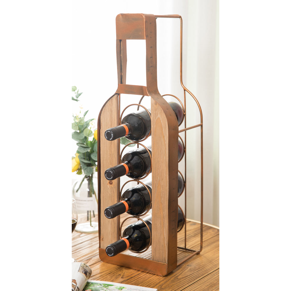 Vintage Metal Wood Wine Bottle Holder Freestanding 4 Bottle Decorative Storage Image 2