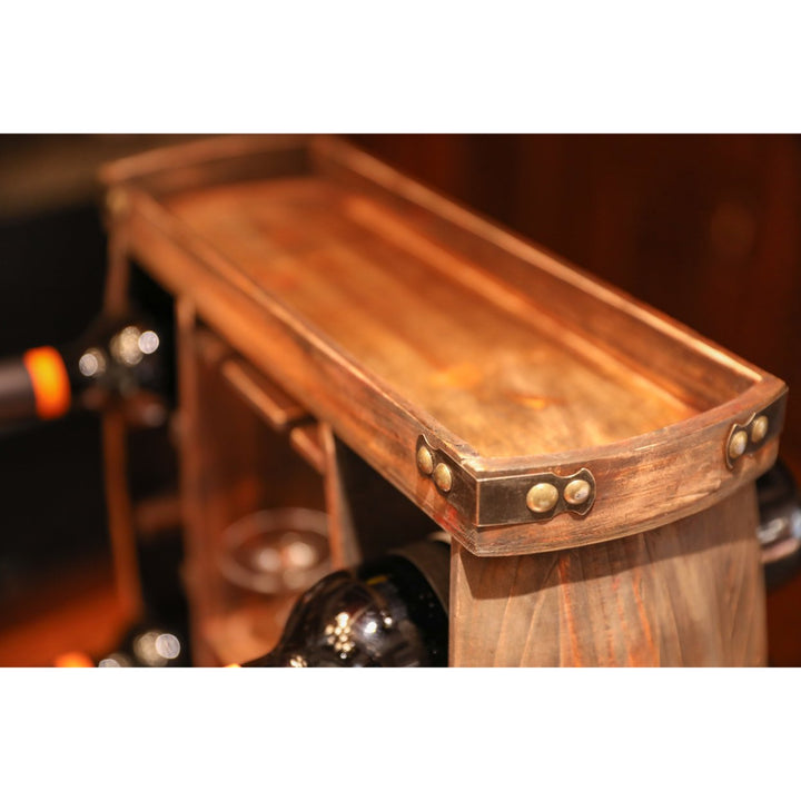 Rustic Wooden Wine Rack with Glass Holder-8 Bottle Decorative Wine Holder Image 5