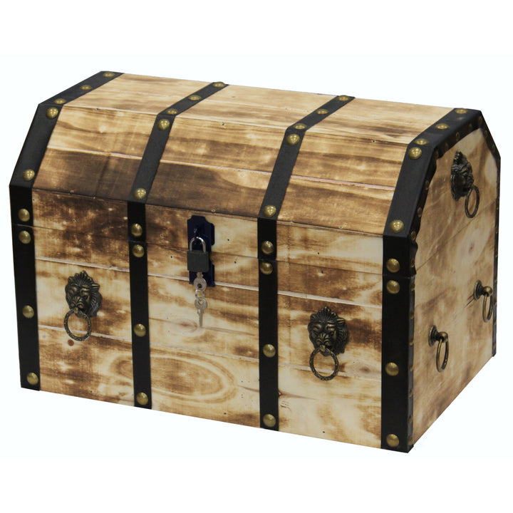 Large Wooden Decorative Lion Rings Pirate Trunk with Lockable Latch and Lock Image 1
