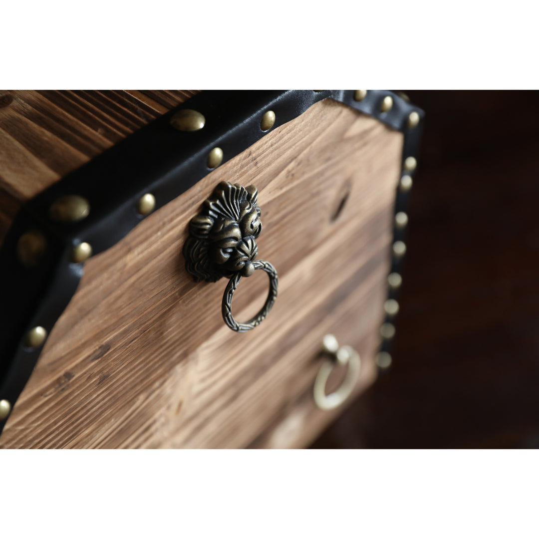 Large Wooden Decorative Lion Rings Pirate Trunk with Lockable Latch and Lock Image 3