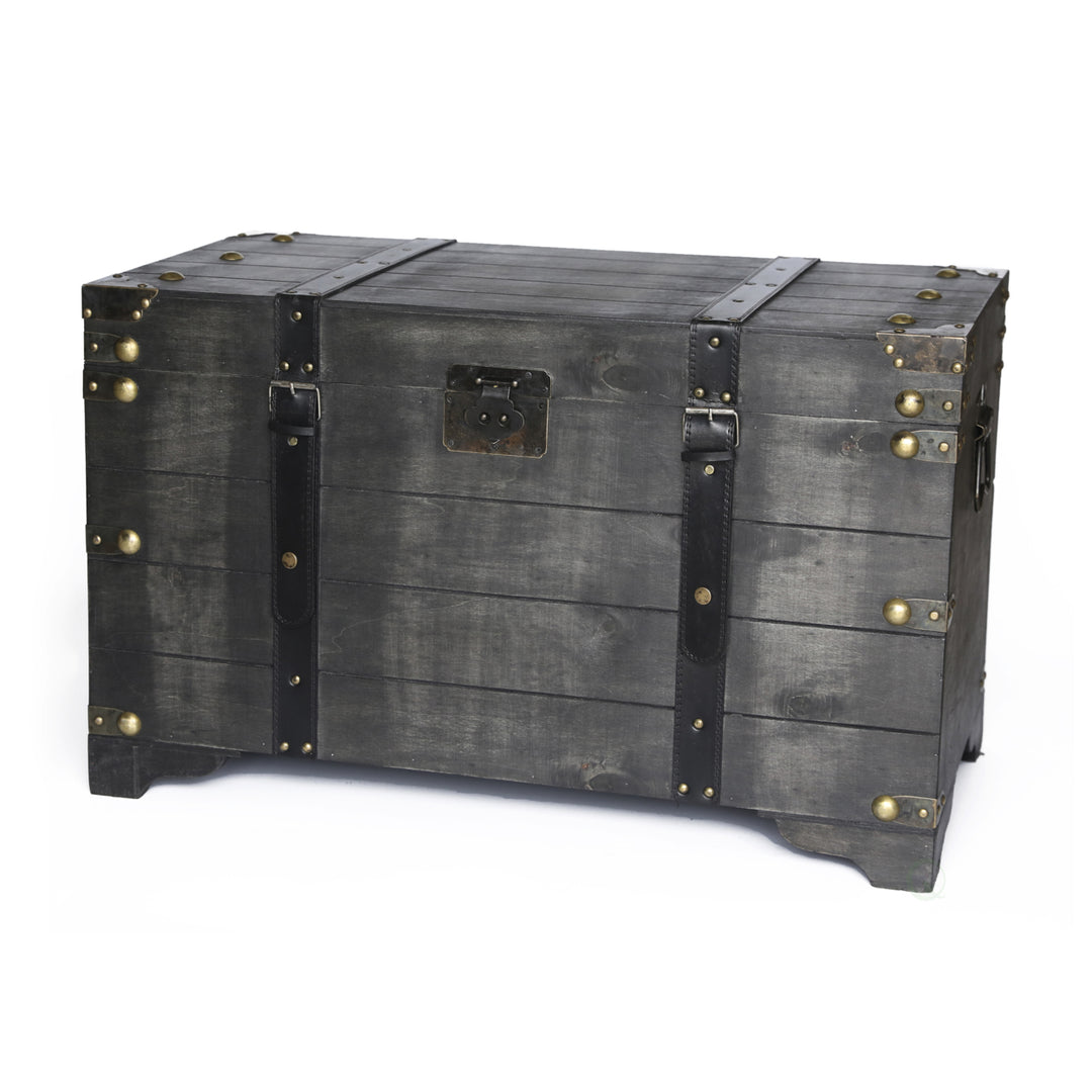 Vintiquewise Distressed Black Wooden Storage Trunk Medium 25.5x12x13.75 Inches Image 4