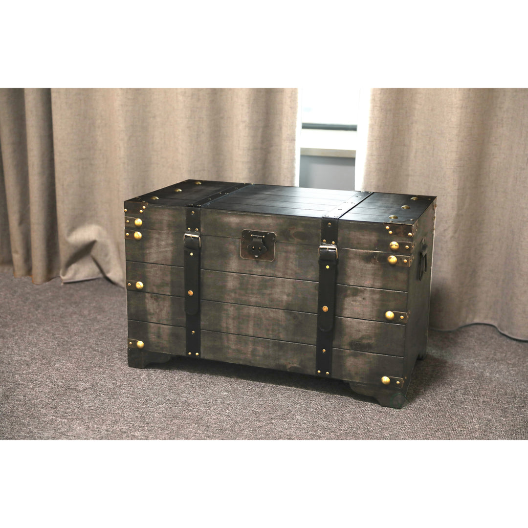 Vintiquewise Distressed Black Wooden Storage Trunk Medium 25.5x12x13.75 Inches Image 5